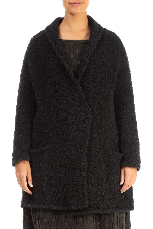 Best Online Clothing Boutiques Side Pockets Black Alpaca Wool Cardigan
