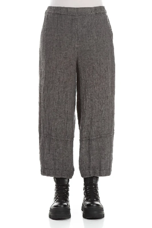 Hot Sale Cropped Loose Grey Mélange Linen Trousers