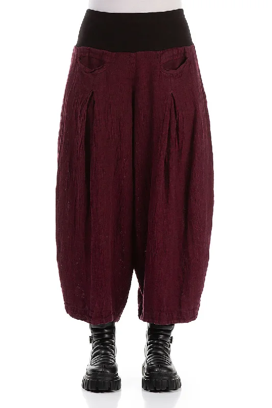 Premium Style Loose Magenta Mélange Linen Trousers