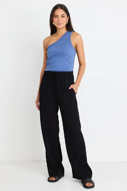 Refined Fashion Sale Civic Black Crepe Pintuck Leg Wide Pants