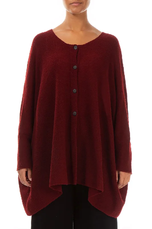 Sophisticated Outfits Loose Boxy Maroon Wool Cardigan