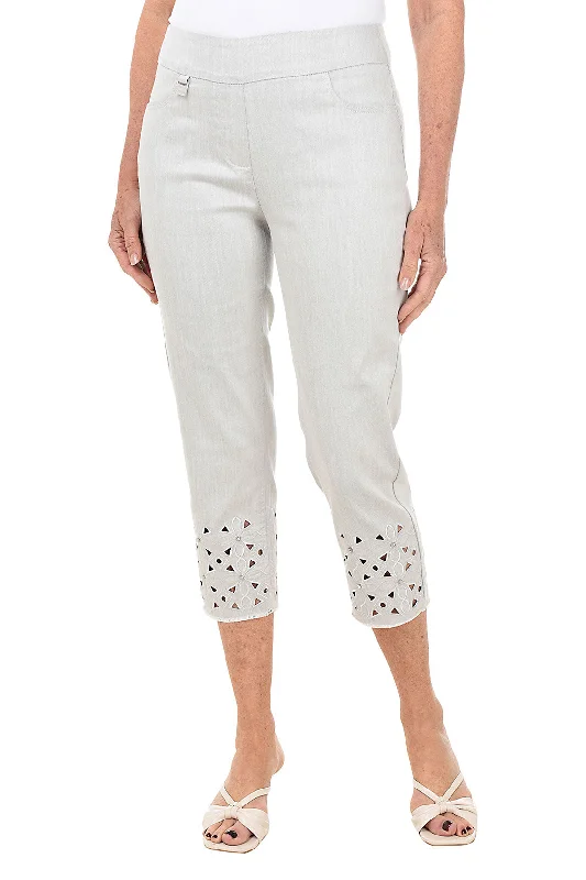 Bold Style Discounts Flower Lattice Hem Denim Capri Pant