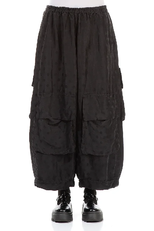 Limited Time Flash Sale Pockets Bubble Black Silk Linen Trousers