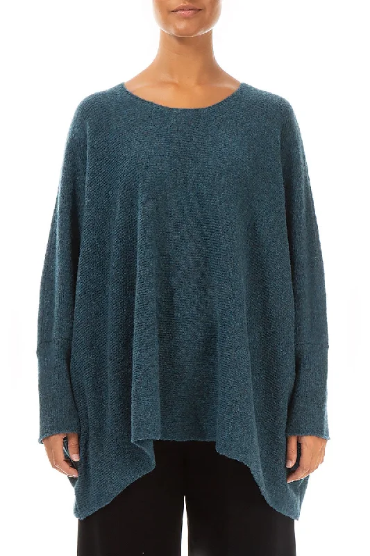 Minimalist Style Wide Boxy Teal Wool Sweater