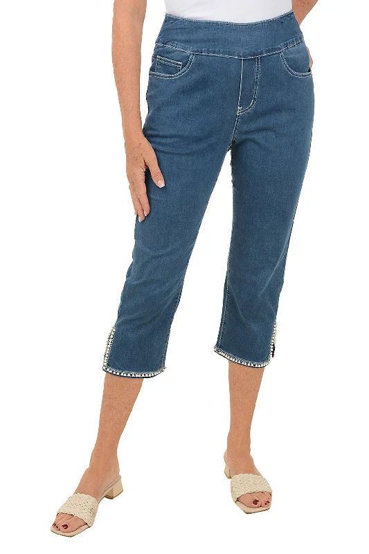 Limited Time Deal Pearl Hem Denim Capri Pant