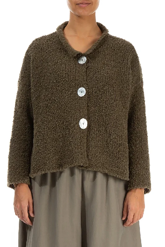 Graceful Fashion Moss Brown Alpaca Wool Cardigan