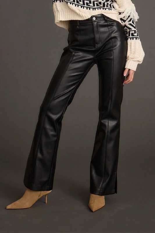 Chic & Cozy Collection Ryland Black Vegan Leather Flare Pants