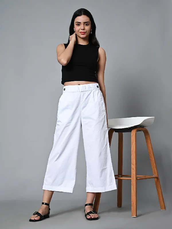 Trendy Women’s Apparel for All Seasons Women's White Cotton Elastane Regular Fit Culotte