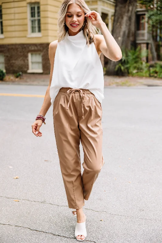 Valentine's Special Let's Get A Move On Camel Brown Faux Leather Pants