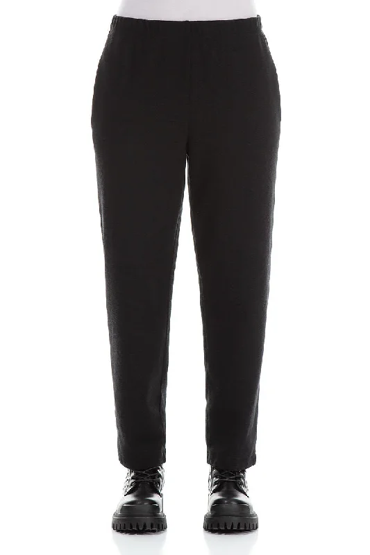 Timeless Elegance Redefined Straight Black Rib Cotton Wool Trousers