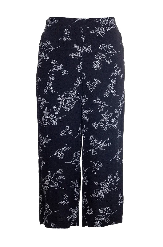 Hot Picks Printed Mid Calf Pants | Blk Wht Stitch Floral | 3363A1