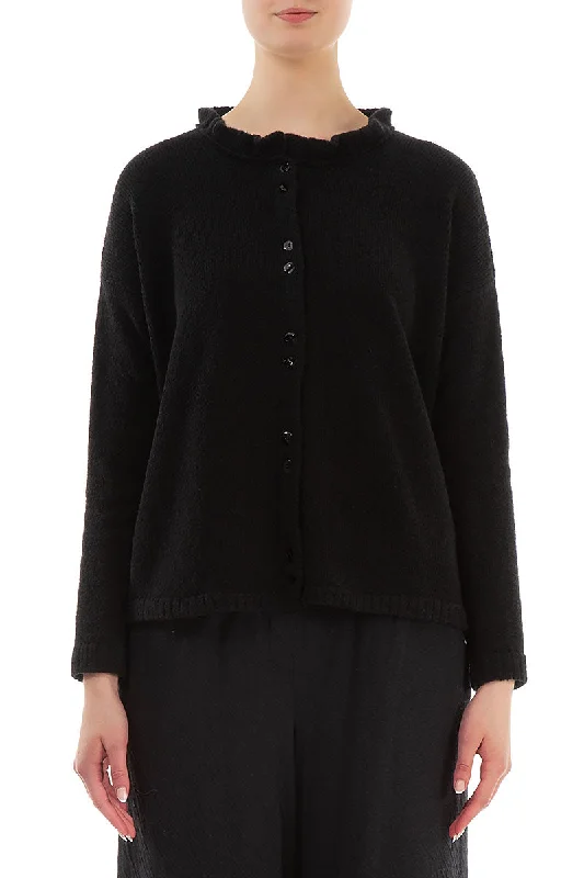 Timeless Classics Frill Collar Black Wool Cardigan
