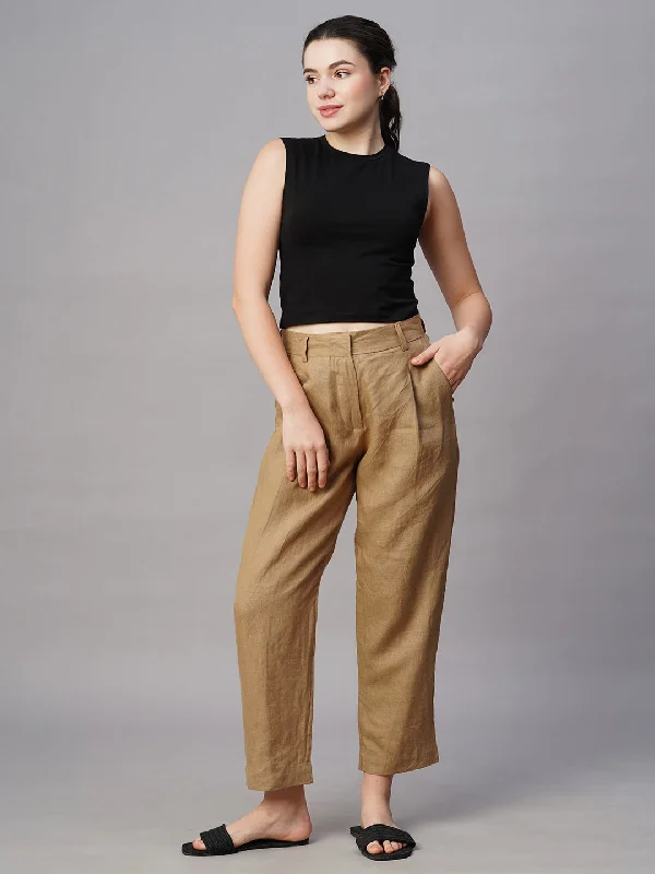 Chic Women’s Clothing Women's Khaki Linen Regular Fit Pant