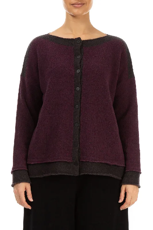 Relaxed Style Chocolate Edge Mulberry Wool Cardigan