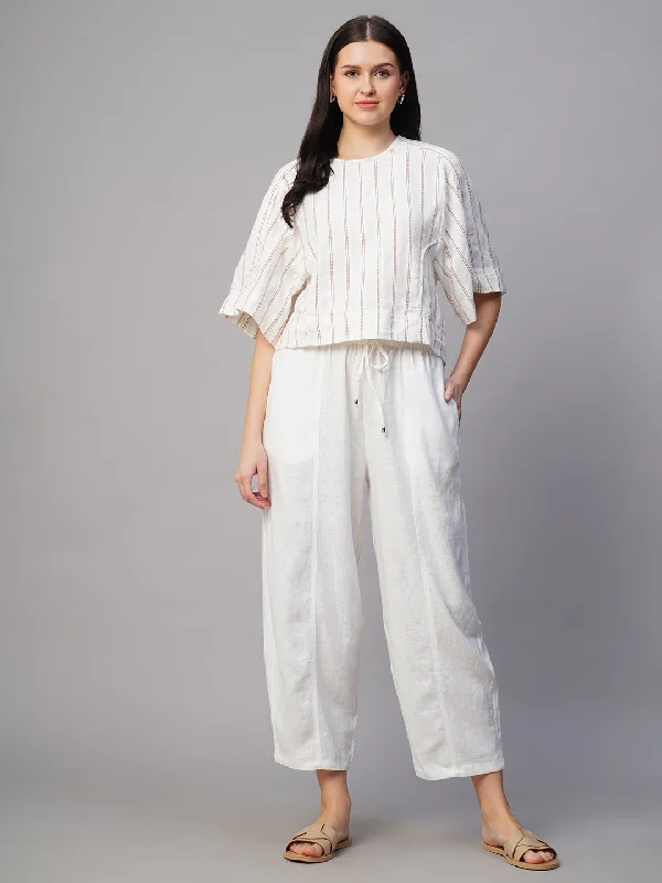 Women's Clothing Sale Women's White Linen Viscose Regular Fit Pant