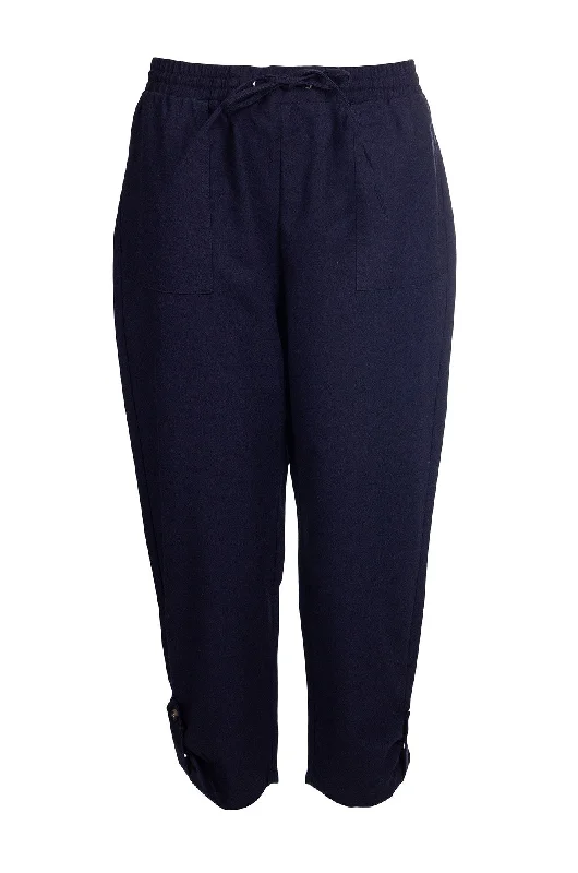 Discover Promotions Cotton Linen Blend Mid Calf Pants | NAVY | 6782A1