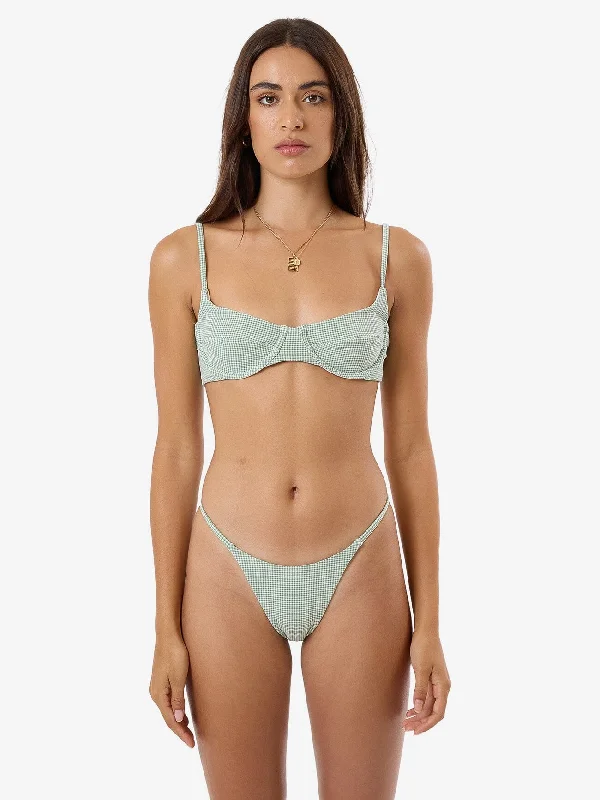 Break Fashion Norms Lou Gingham Underwire Bikini Top - Elm Green