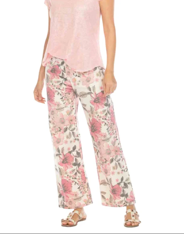 Women Wear Boutique Pink Floral Wide Leg Pants