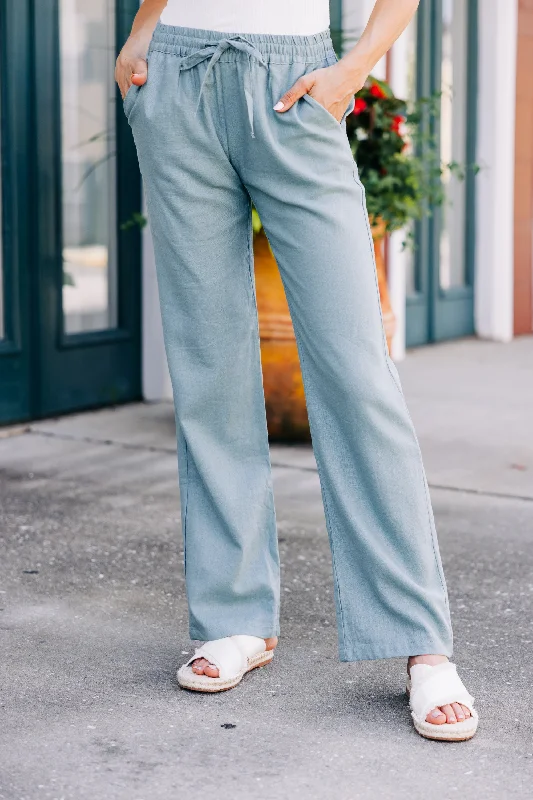 Vintage-Modern Style Offers Just Relax Patina Green Linen Pants