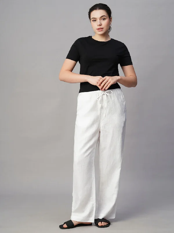 Workwear Fashion for Women Women's White Linen Regular Fit Pant