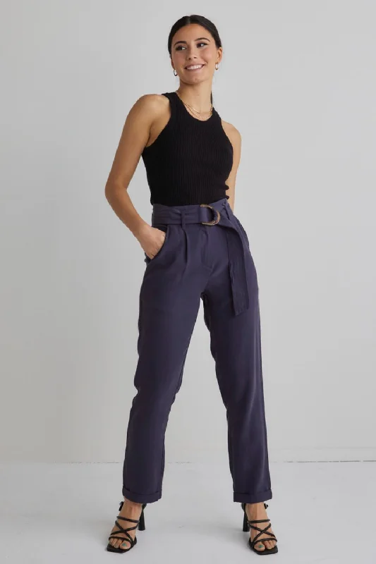 Special Offer For You Pierre Navy Soft Viscose Tapered Leg Belted Pant