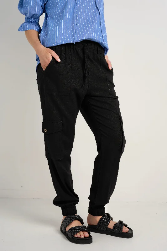 Classic Modern Offers Debut Black Linen Viscose Jogger Style Pants