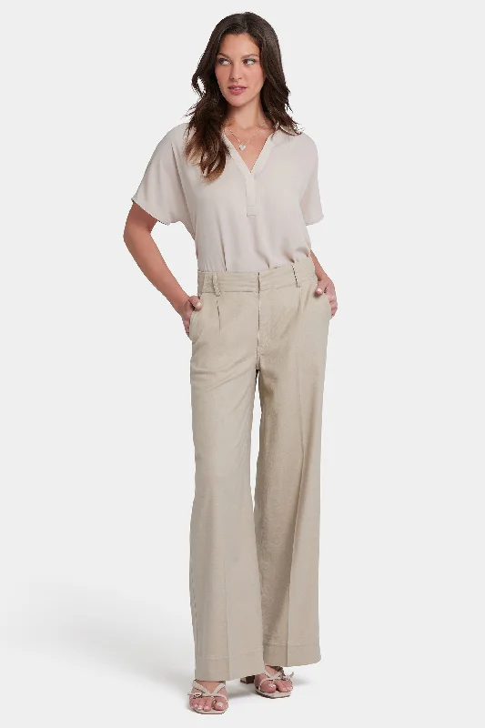 Cozy Chic Promotions Mona Wide Leg Trouser Pants - Feather