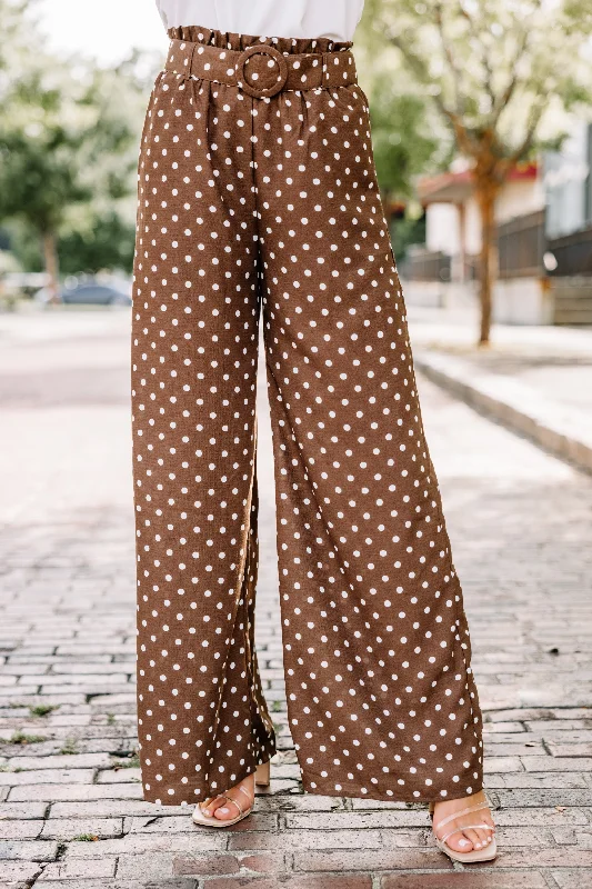 Fast Fashion Favorites Take The Lead Mocha Brown Polka Dot Pants