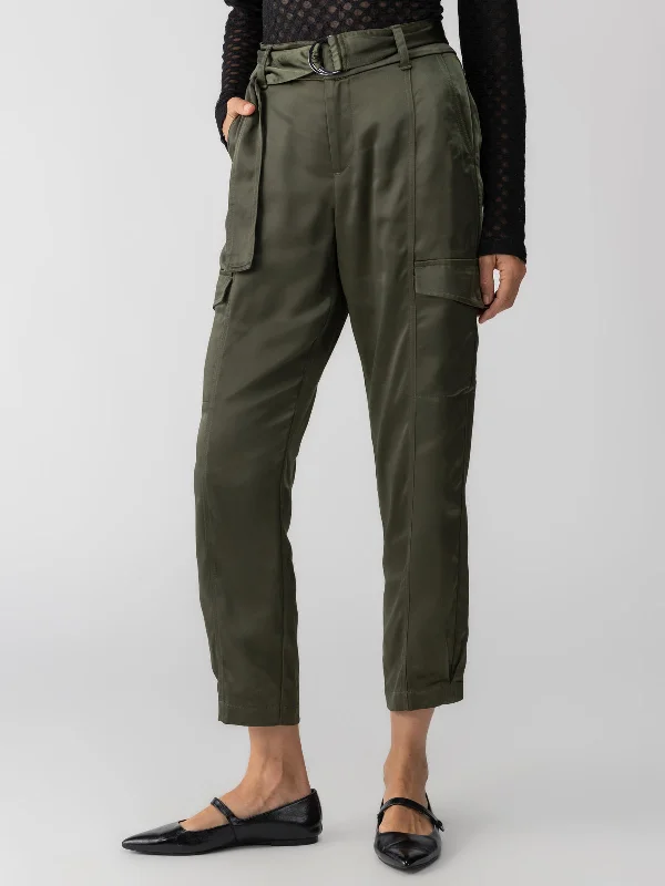 Chic And Edgy Classy Cargo Standard Rise Trouser Dark Olive