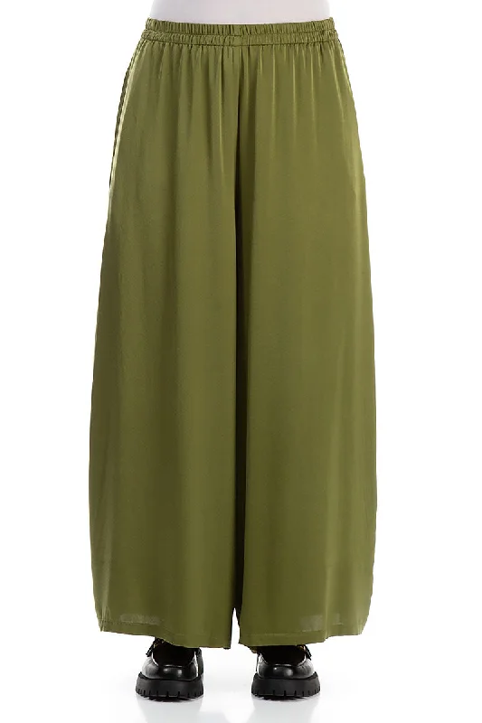 End-Of-Season Clearance Wide Olive Silk Trousers