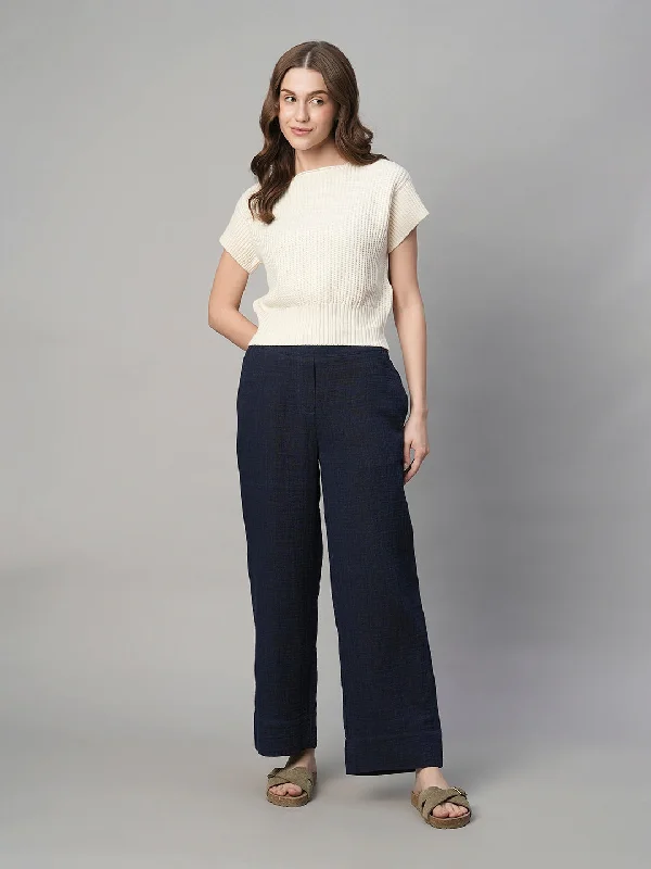 Online Clothing Boutiques Women's Indigo Cotton Regular Fit Pant