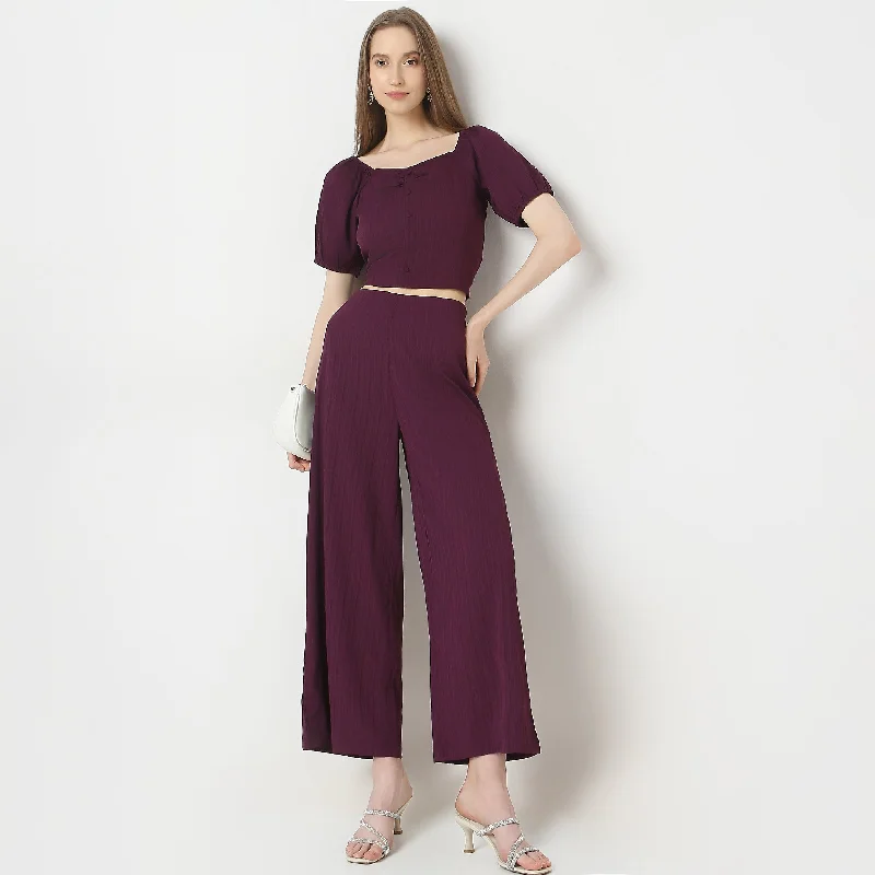 Vintage Women’s Fashion Relaxed Fit Solid High Rise Palazzos