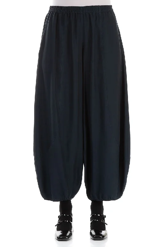 Sophisticated Fashion Taper Midnight Blue Silk Bamboo Trousers