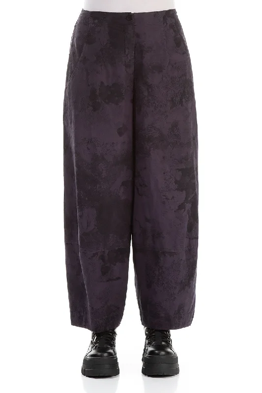 Comfort Meets Fashion Wide Vintage Violet Marble Cotton Trousers