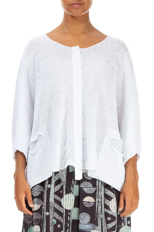 Outfits Ideas Button Band Boxy White Linen Cardigan