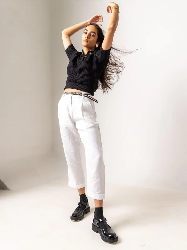 Modern Women’s Fashion with Vintage Touches Women's White Linen Regular Fit Pant