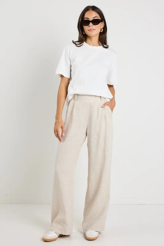 Romantic Fashion Discounts Bestow Natural Linen Elastic Back Wide Leg Pants