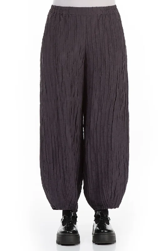 Seasonal Picks Taper Vintage Violet Crinkled Silk Linen Trousers