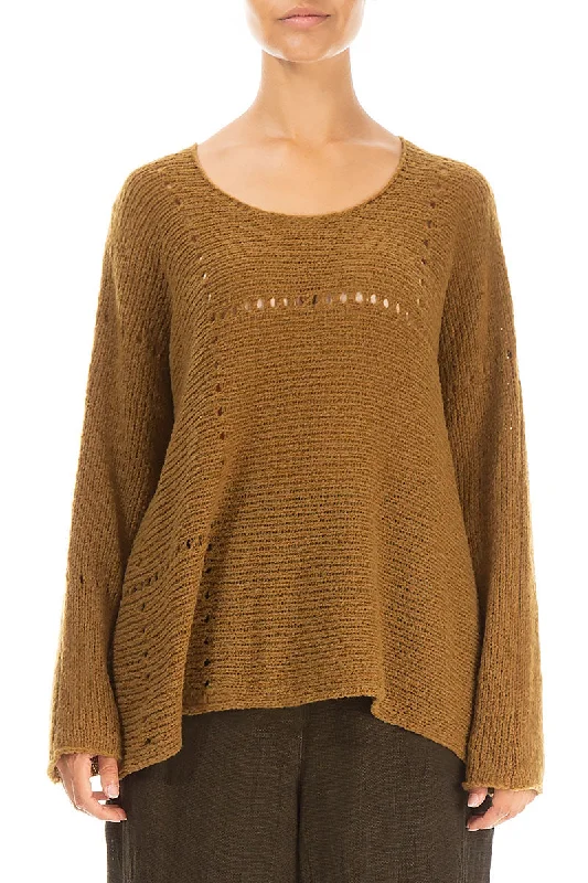 Vintage Fashion Boxy Pinhole Mustard Wool Sweater