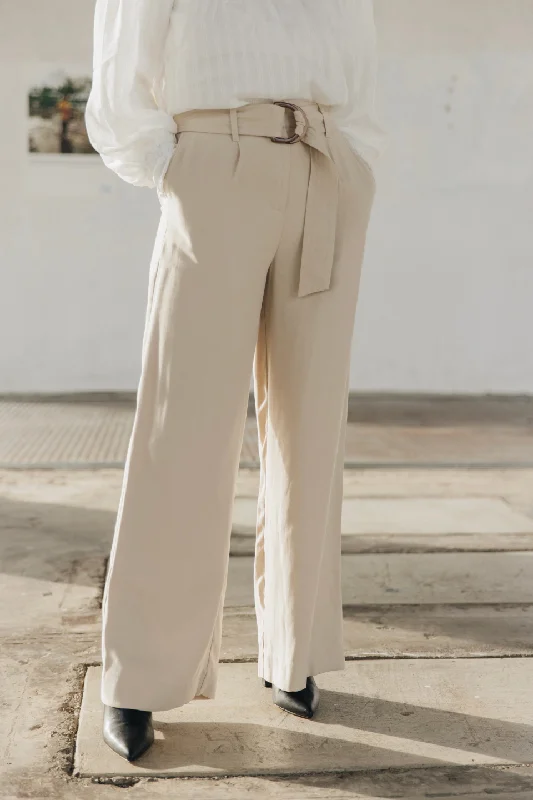 Unleash Your Fashion Fearless Sand Dune Pleat Front High Waist Belted Wide Leg Pant