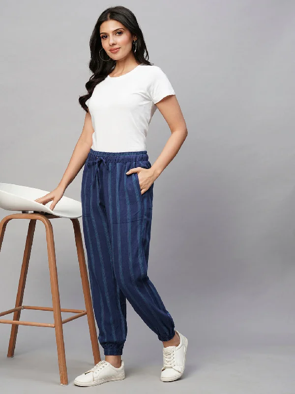 Affordable Women’s Clothing Online Women's Blue Viscose Linen Regular Fit Pant