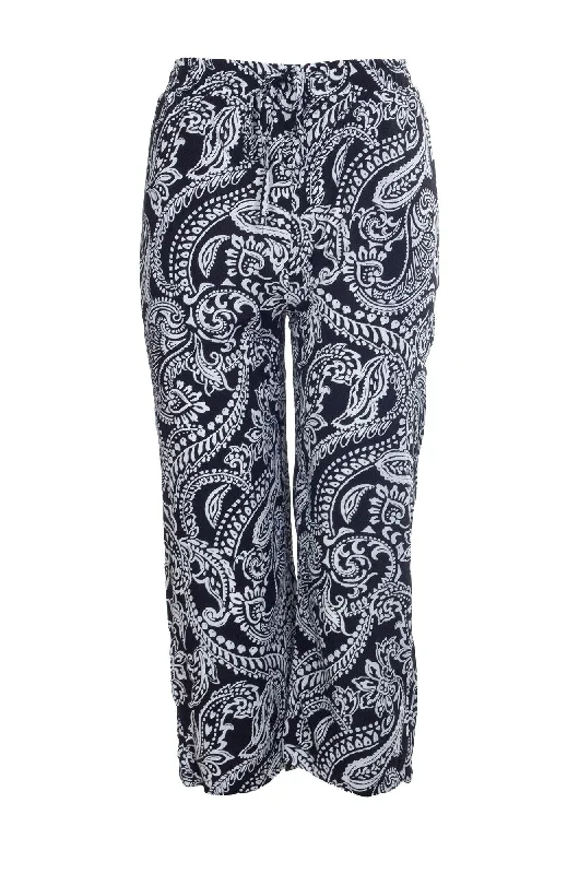 Discount Extravaganza Printed Rayon Mid Calf Pants | BLACK WHITE PAISLEY | 7333A1