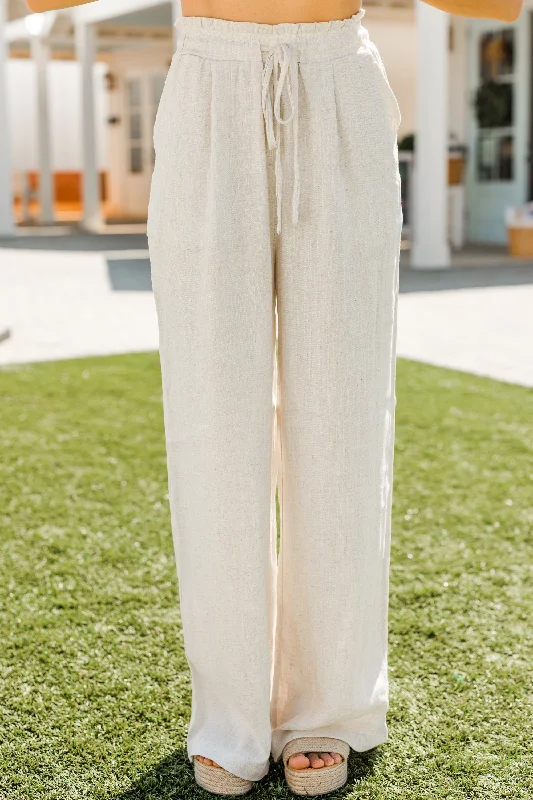 Quick Grab Deals Summer Loving Oatmeal White Linen Pants