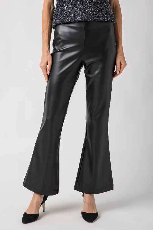 Trendy Women's Wear Olivaceous Flare Faux Leather Pants