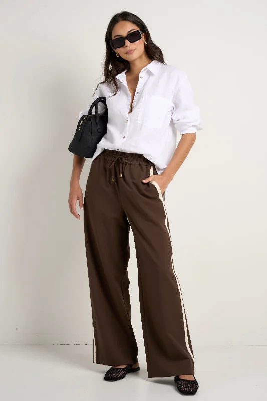 Edgy Fashion Deals Townie Chocolate Stripe Side Tape Wide Leg Pants