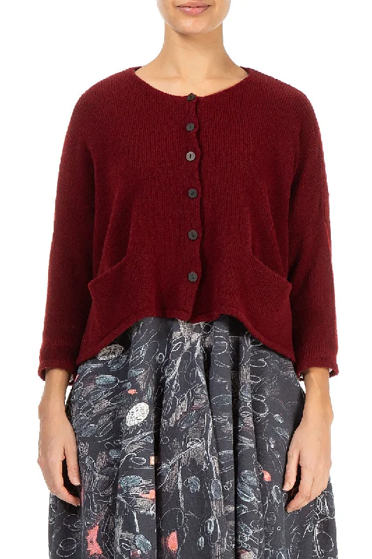Summer Sale Short Loose Maroon Wool Cardigan