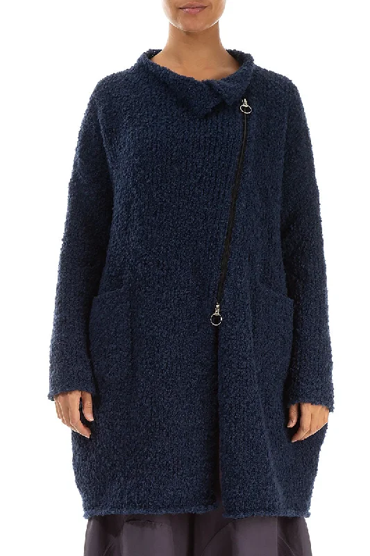 Earthy Tones Side Zip Blue Violet Alpaca Wool Cardigan