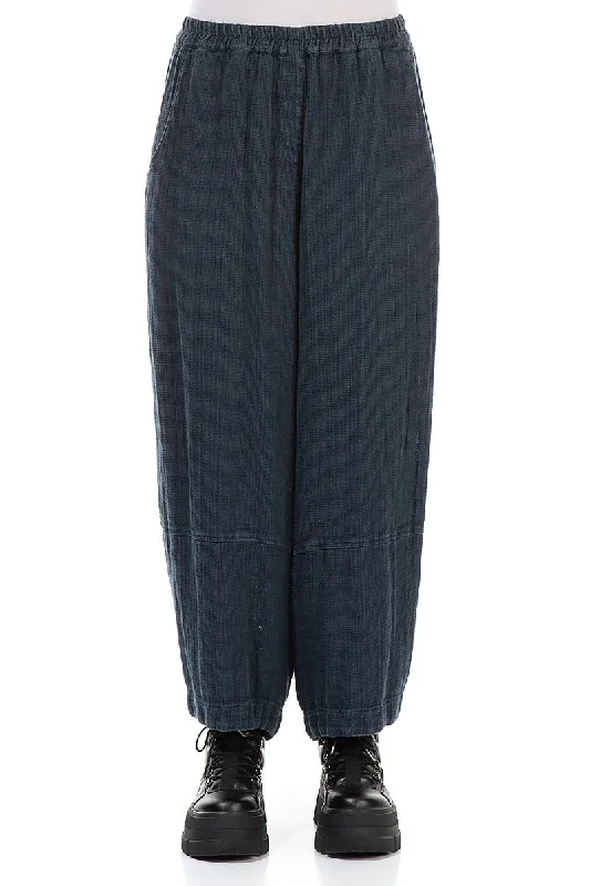 Crazy Discounts, Hurry Up Loose Midnight Blue Textured Linen Trousers