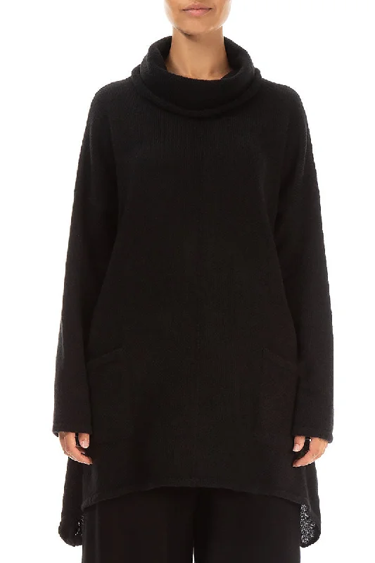 Chic Outfits Longer Back Turtleneck Black Wool Sweater