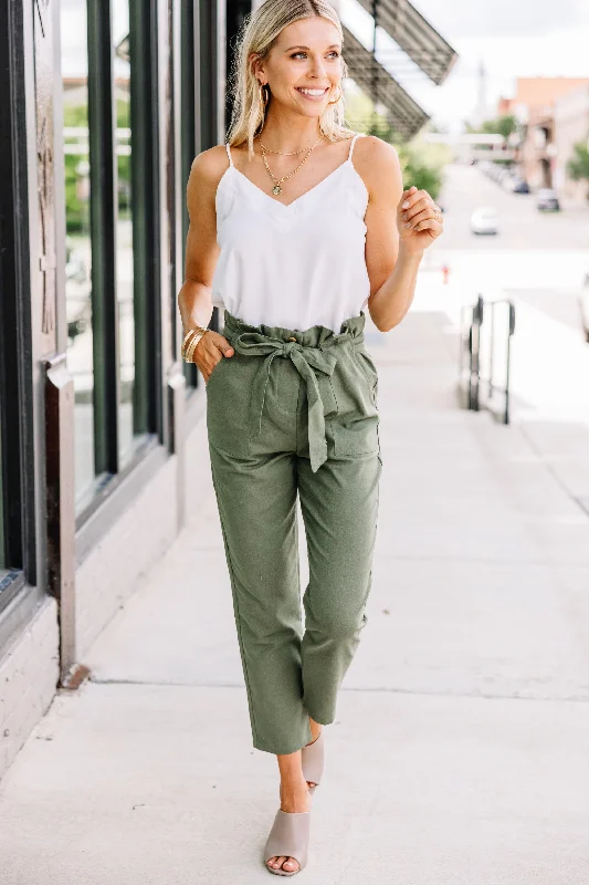 Urban Elegance Deals I'll Be Waiting Olive Green Paperbag Pants